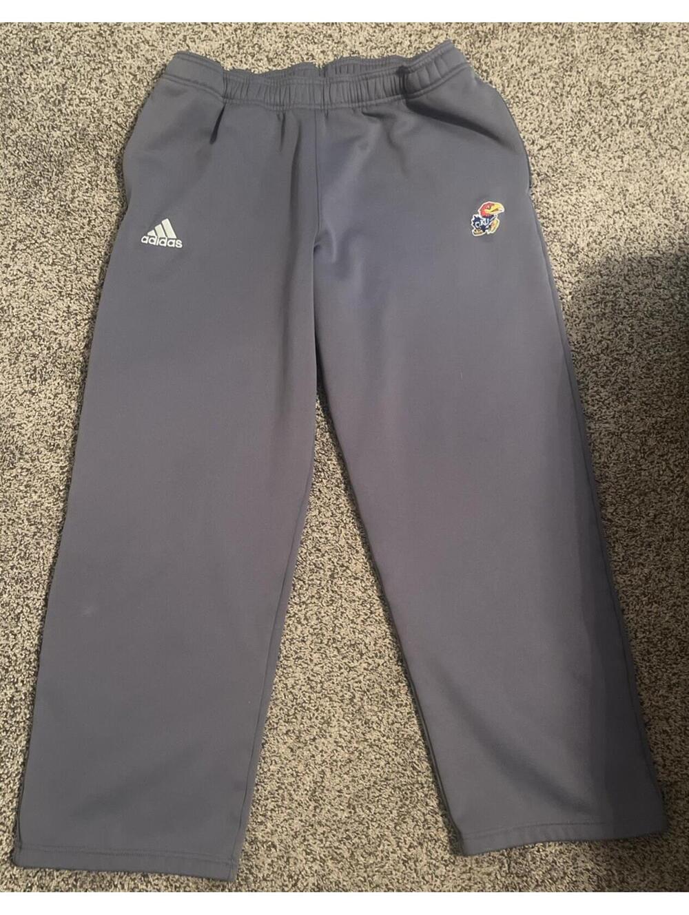 Adidas Kansas Jayhawks Warm Up Gray Fleece Pants NCAA - Medium - Used CLEAN!